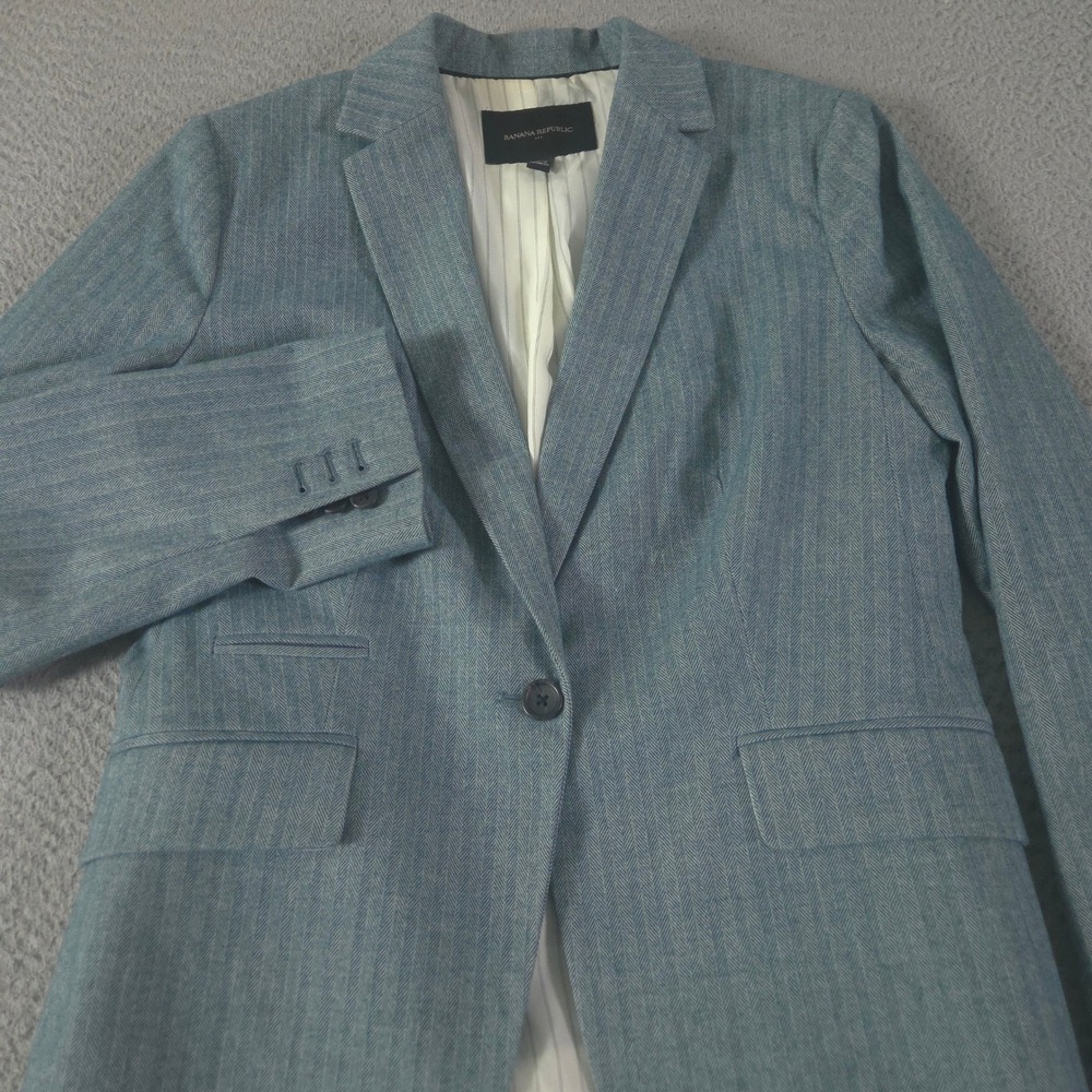 Banana Republic Blazer Womens 4 Teal Herringbone Brushed Viscose Single Breast